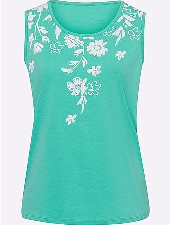 Débardeur à encolure ronde avec motifs floraux embroiderés - Taille standard - Moda Vilona