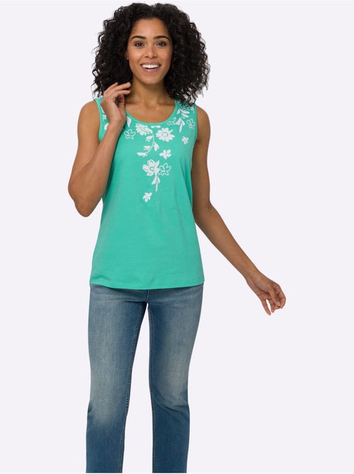 Débardeur à encolure ronde avec motifs floraux embroiderés - Taille standard - Moda Vilona - Kiabi Débardeur à encolure ronde avec motifs floraux embroiderés - Taille standard - Moda Vilona - Kiabi