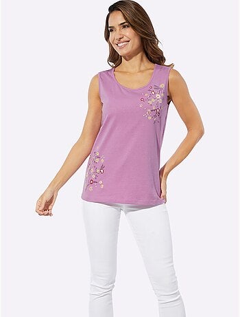 Débardeur en coton doux à encolure ronde avec motifs fleurettes - taille standard - moda vilona