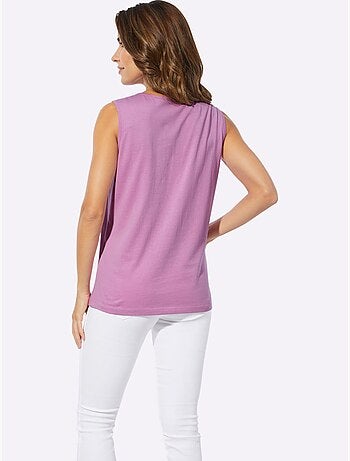 Débardeur en coton doux à encolure ronde avec motifs fleurettes - taille standard - moda vilona
