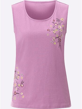 Débardeur en coton doux à encolure ronde avec motifs fleurettes - taille standard - moda vilona