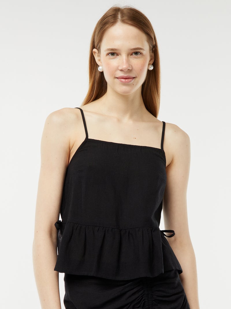 Débardeur à fines bretelles et motif noir - Kiabi