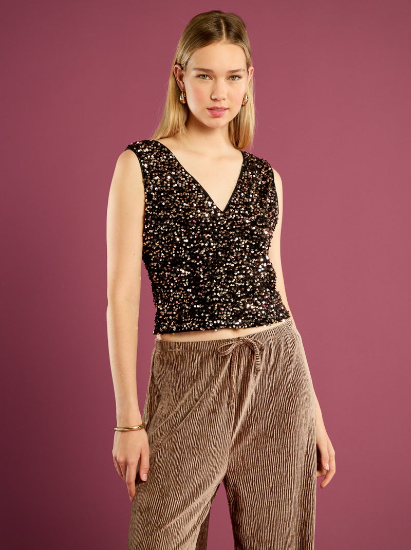 Débardeur à sequins Doré Femme Kiabi