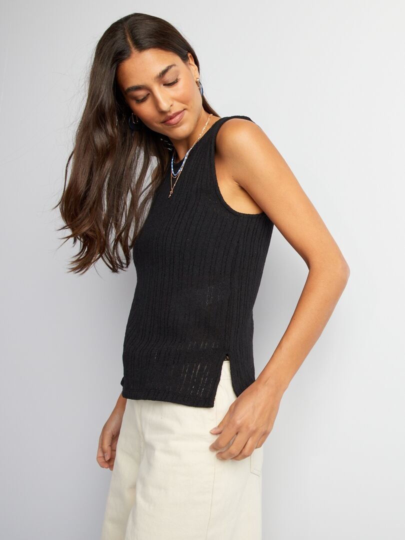 Débardeur Noir Large Taille 40 - Haut Femme Occasion En Très Bon état - Sans Marque