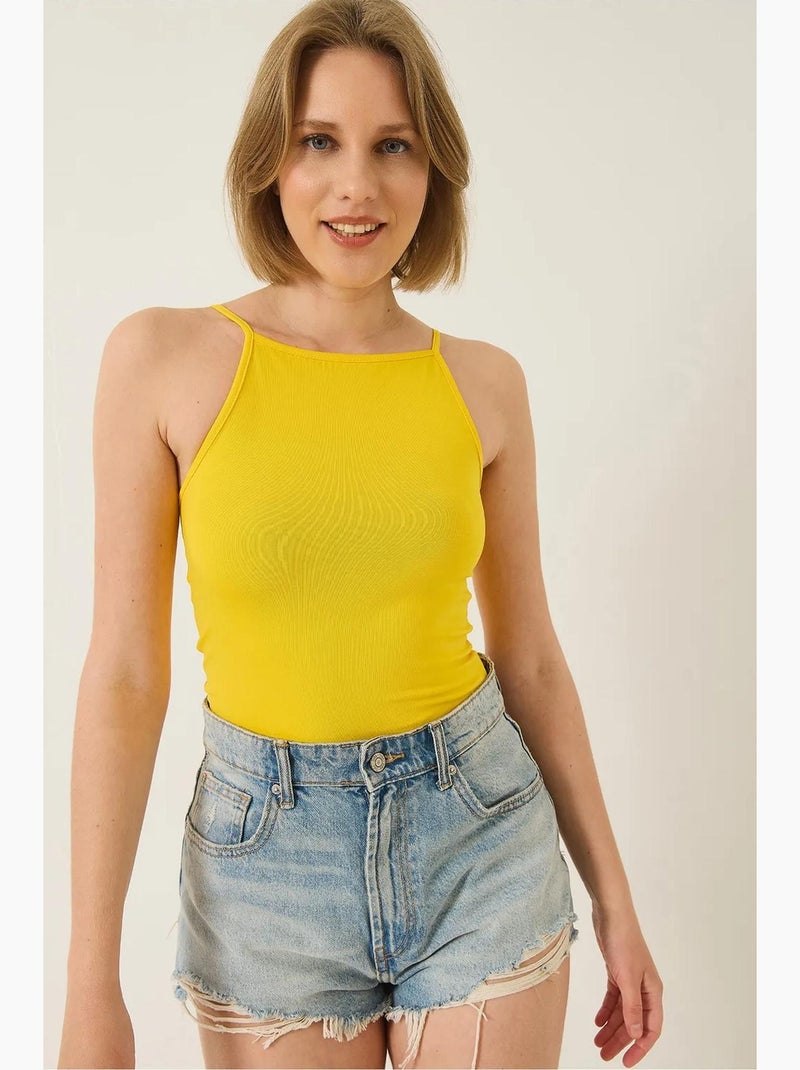 Débardeur ajusté col américain en coton mélangé lucci Jaune citron - Kiabi