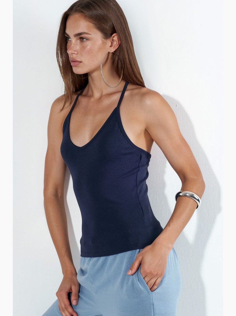 Débardeur ajusté col américain en jersey busem Bleu marine - Kiabi