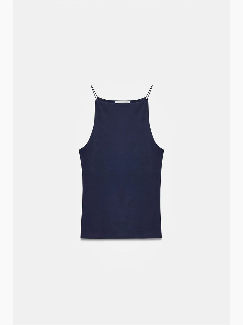 Débardeur ajusté col américain en jersey dilvin Bleu marine - Kiabi