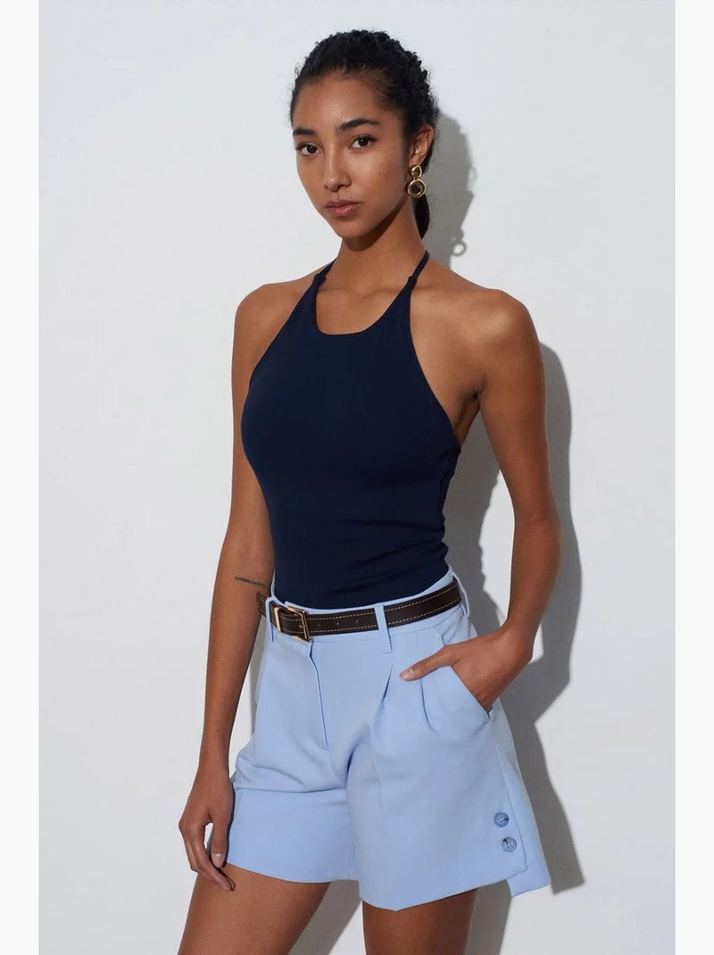 Débardeur ajusté col américain en jersey dilvin Bleu marine - Kiabi