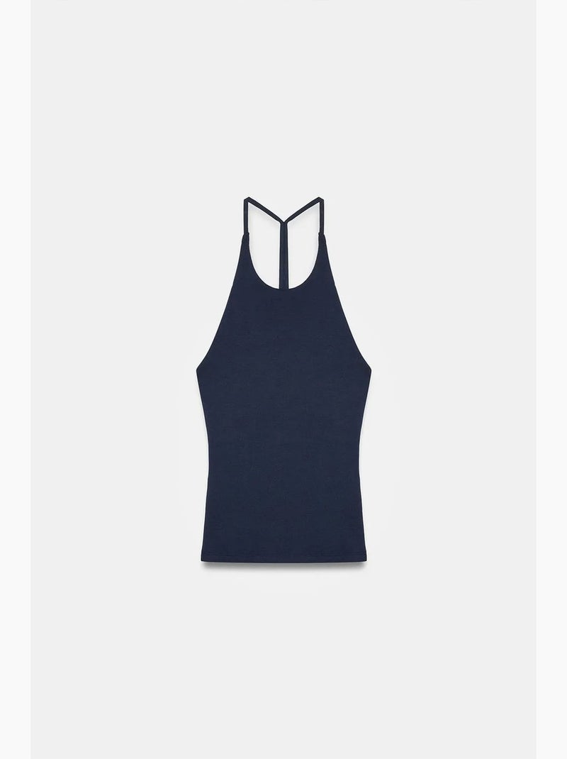 Débardeur ajusté col américain en jersey dilvin Bleu marine - Kiabi
