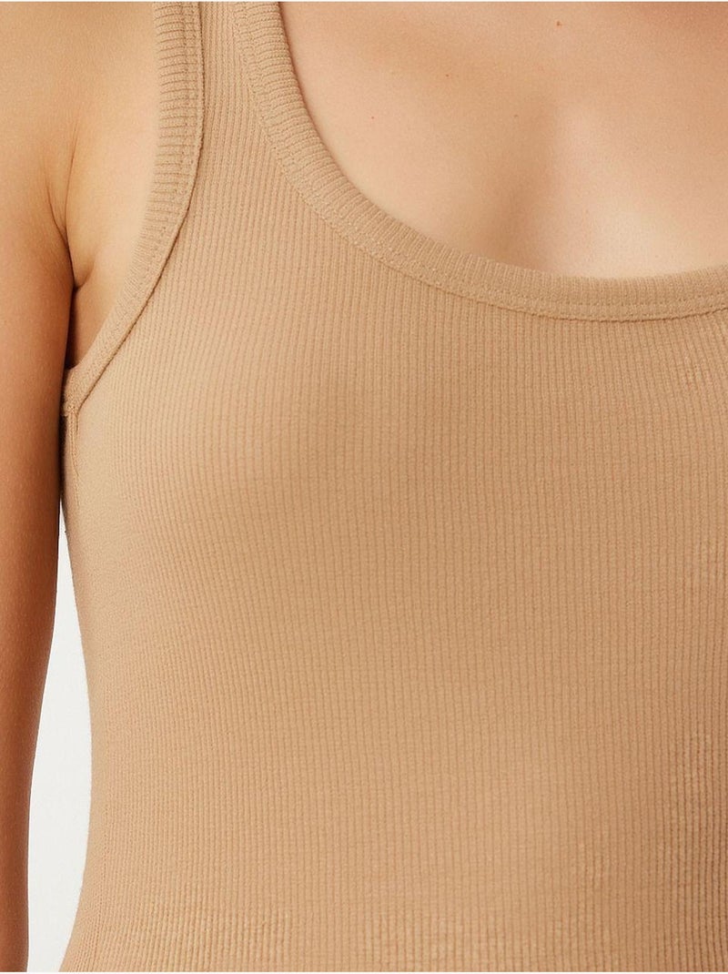 Débardeur ajusté en coton à col en u istanbul Beige clair - Kiabi