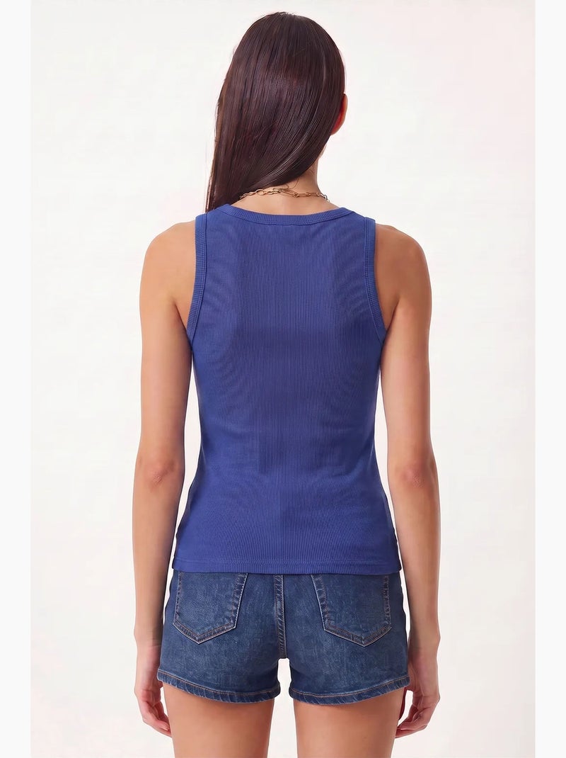Débardeur ajusté en coton à col en u istanbul Bleu cobalt - Kiabi