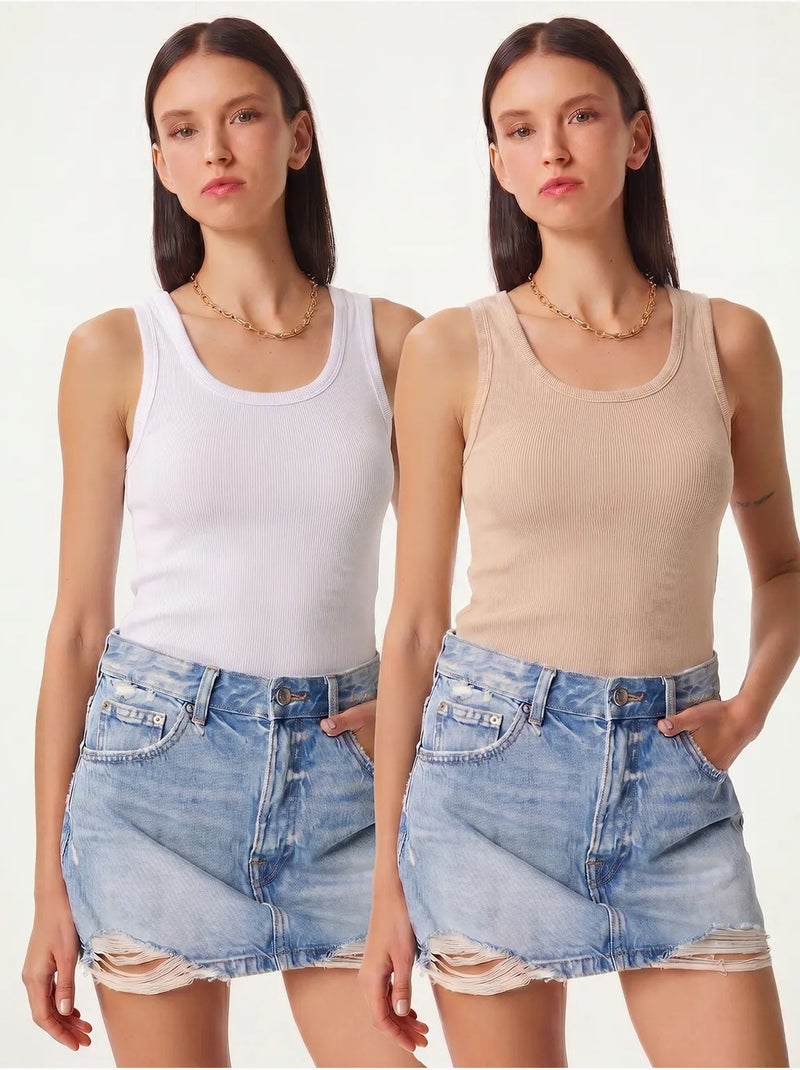 Débardeur ajusté en maille à col en u, lot de 2 istanbul Beige argile - Kiabi