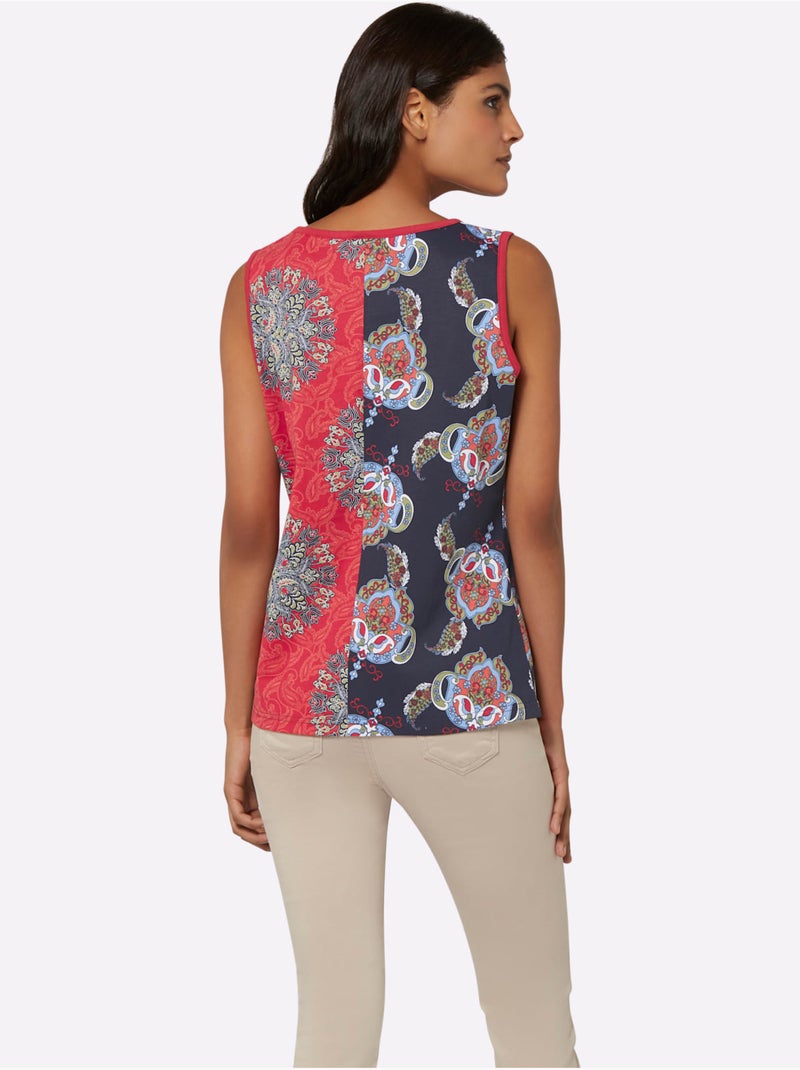Débardeur Aspect Patchwork - Taille Standard - Moda Vilona Bleu Rouge - Kiabi