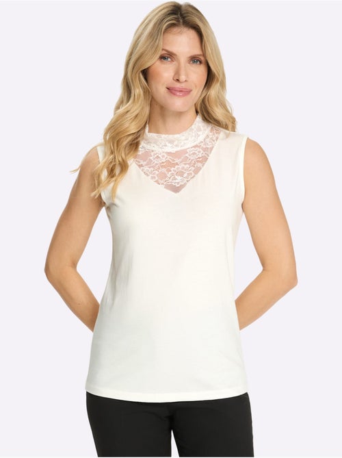 Débardeur avec col montant et empiècement en dentelle transparent - Taille standard - Moda Vilona - Kiabi
