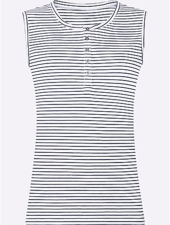 Débardeur avec col rond et boutons argentés rayés - taille standard - moda vilona