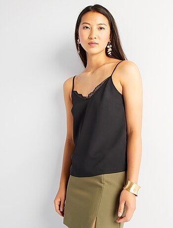 Blouse Femme Style & Co Avec Débardeur Intégré - Taille 24W - Noir - Coton - Occasion Très Bon état