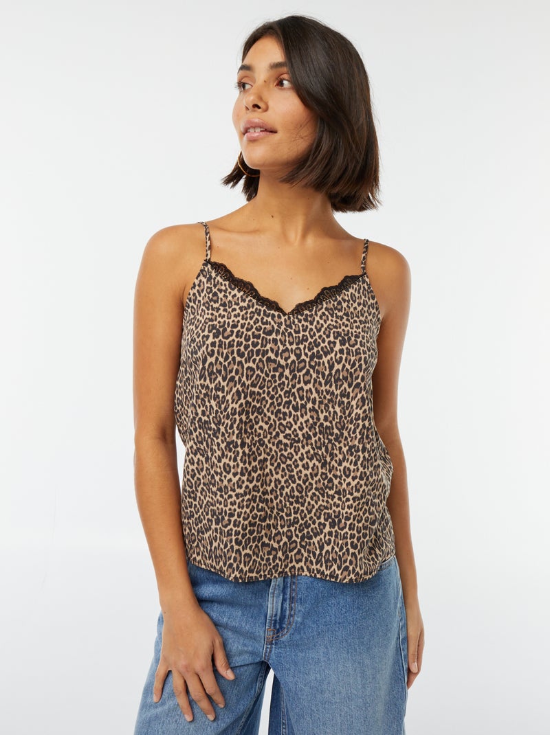 Débardeur avec dentelles au col Beige - Kiabi