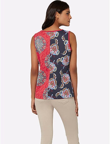 Débardeur avec encolure ronde et motifs patchwork en deux imprimés - Taille standard - Moda Vilona