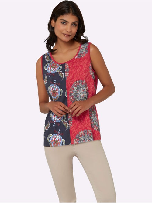 Débardeur avec encolure ronde et motifs patchwork en deux imprimés - Taille standard - Moda Vilona - Kiabi Débardeur avec encolure ronde et motifs patchwork en deux imprimés - Taille standard - Moda Vilona - Kiabi