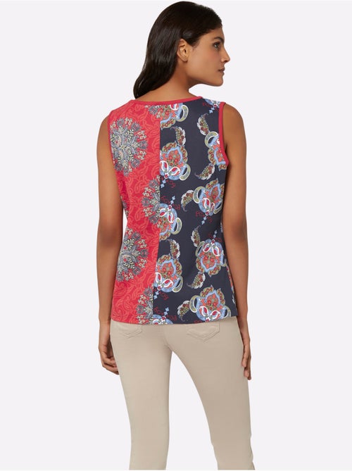 Débardeur avec encolure ronde et motifs patchwork en deux imprimés - Taille standard - Moda Vilona - Kiabi Débardeur avec encolure ronde et motifs patchwork en deux imprimés - Taille standard - Moda Vilona - Kiabi