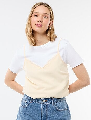 Débardeur avec fines bretelles réglables et col en dentelle