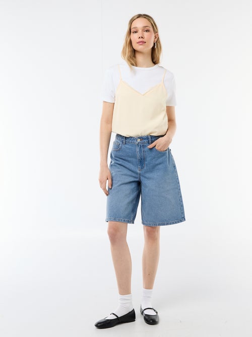 Débardeur avec fines bretelles réglables et col en dentelle - Kiabi