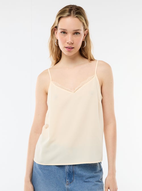 Débardeur avec fines bretelles réglables et col en dentelle - Kiabi