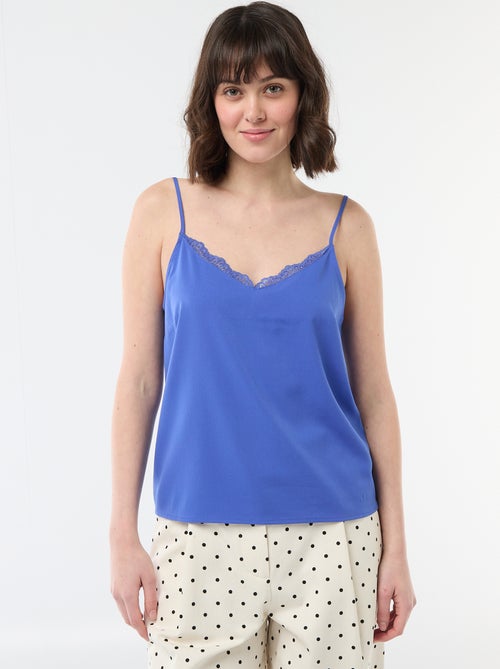 Débardeur avec fines bretelles réglables et col en dentelle - Kiabi