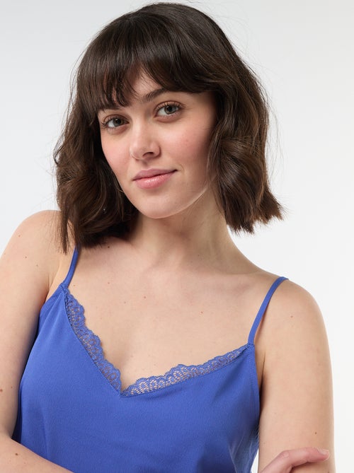 Débardeur avec fines bretelles réglables et col en dentelle - Kiabi