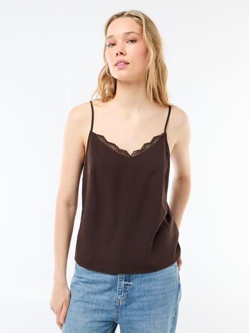 Débardeur avec fines bretelles réglables et col en dentelle - Kiabi