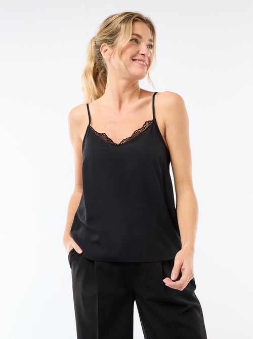 Débardeur avec fines bretelles réglables et col en dentelle - Kiabi