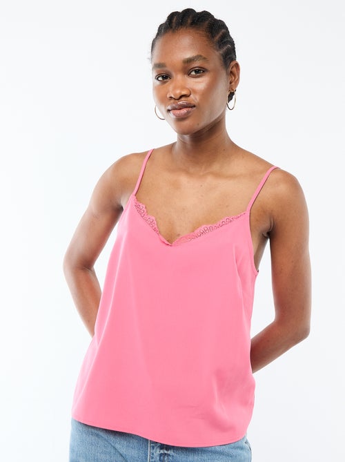 Débardeur avec fines bretelles réglables et col en dentelle - Kiabi