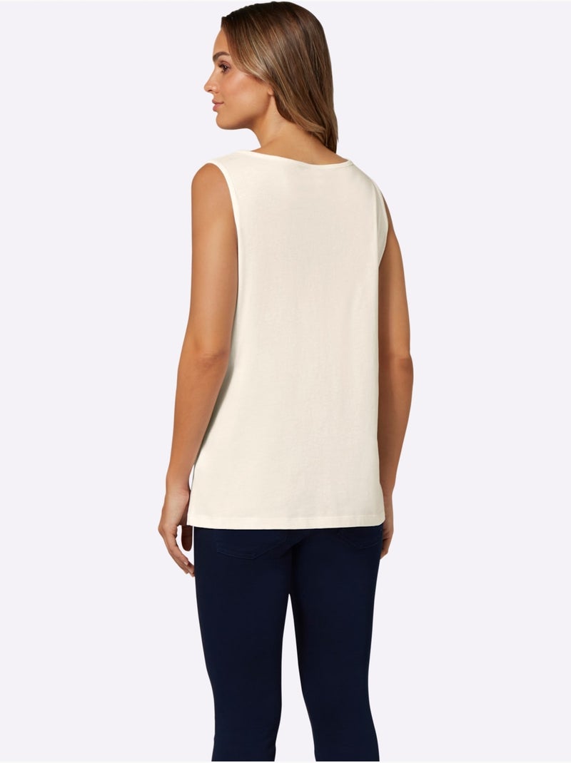 Débardeur avec imprimé imitation dentelle et encolure en V - Taille standard - Moda Vilona Ecru - Kiabi