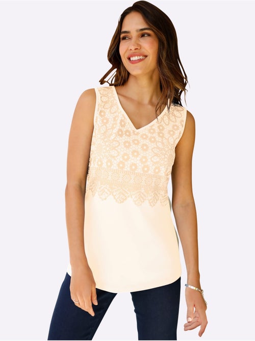 Débardeur avec imprimé imitation dentelle et encolure en V - Taille standard - Moda Vilona - Kiabi Débardeur avec imprimé imitation dentelle et encolure en V - Taille standard - Moda Vilona - Kiabi