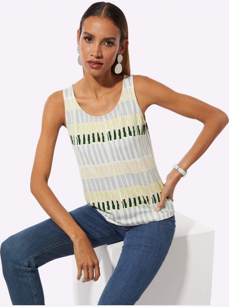Débardeur Avec Viscose (ecovero) - Taille Standard - Helline Beige/Vert - Kiabi