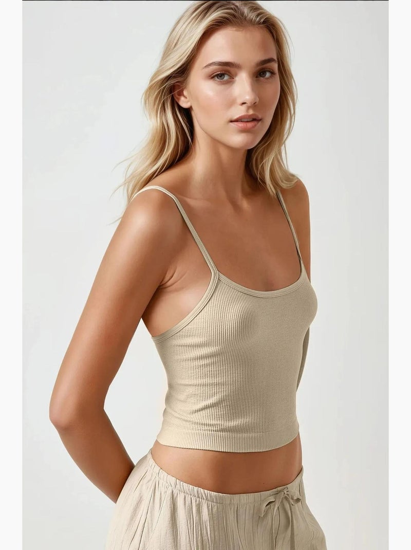Débardeur basique ajusté à col ras du cou hiccup Beige - Kiabi