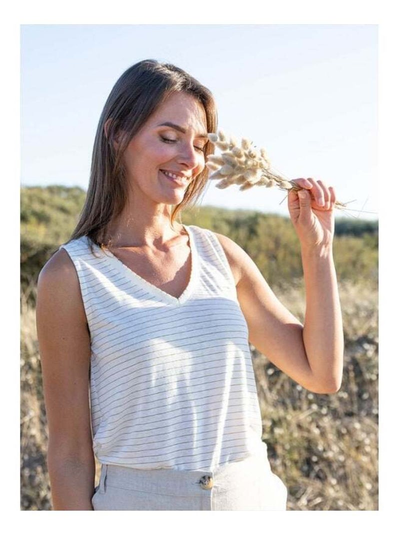 Débardeur blanc rayé doré Femme Beige - Kiabi