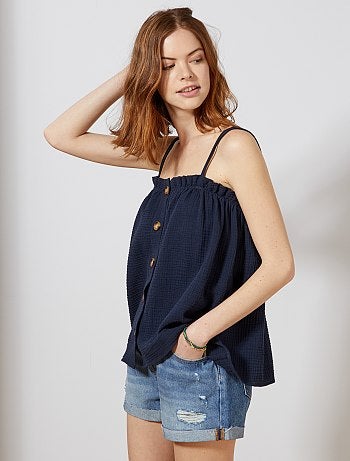 Débardeur boutonné en gaze de coton - Kiabi