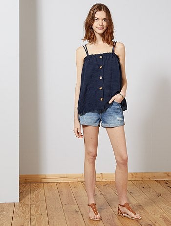 Débardeur boutonné en gaze de coton - Kiabi