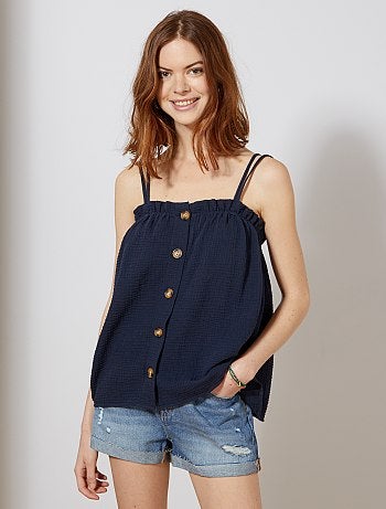 Débardeur boutonné en gaze de coton - Kiabi