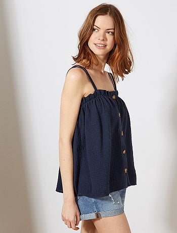 Débardeur boutonné en gaze de coton - Kiabi
