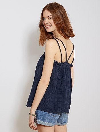 Débardeur boutonné en gaze de coton - Kiabi