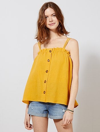 Débardeur boutonné en gaze de coton - Kiabi
