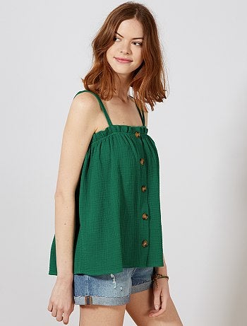 Débardeur boutonné en gaze de coton - Kiabi