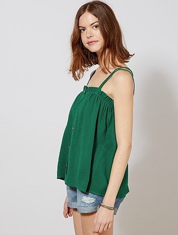 Débardeur boutonné en gaze de coton - Kiabi