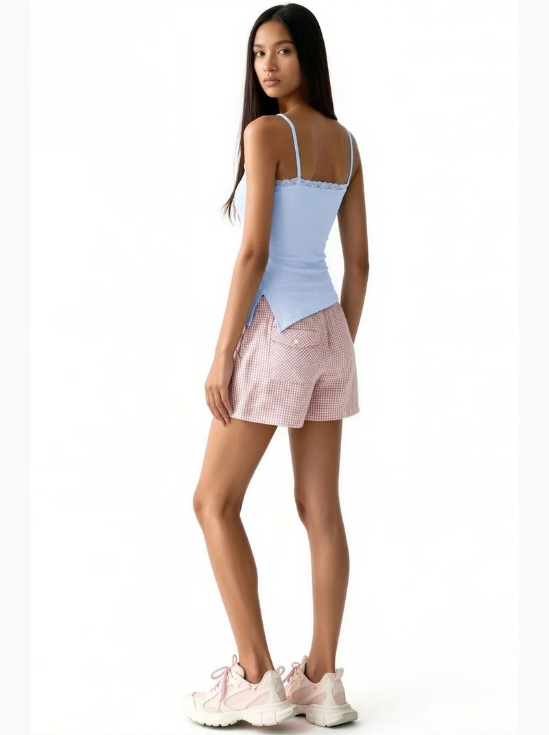 Débardeur cami court ajusté avec broderie busem Bleu ciel - Kiabi
