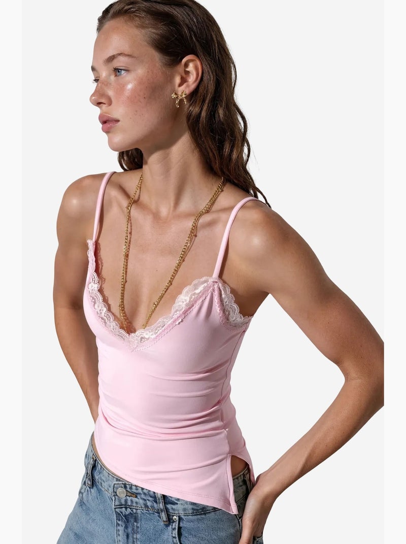 Débardeur cami court ajusté avec broderie busem Rose - Kiabi