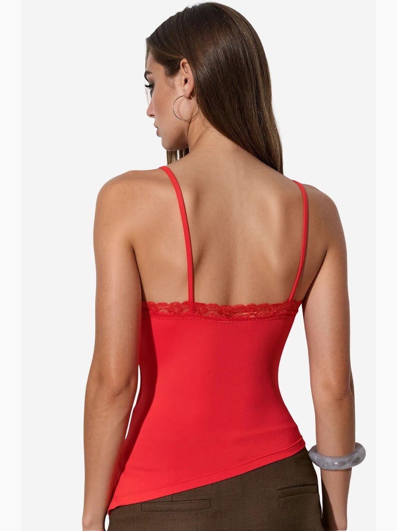 Débardeur cami court ajusté avec broderie busem Rouge - Kiabi