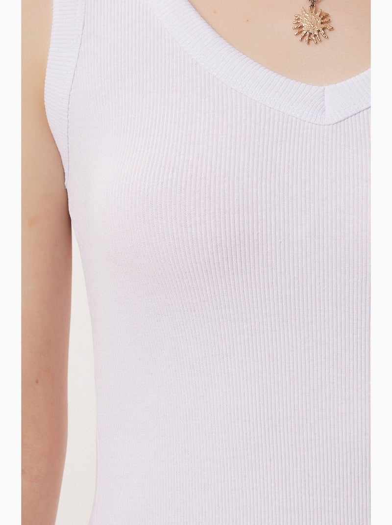 Débardeur caraco côtelé à col v istanbul Blanc - Kiabi