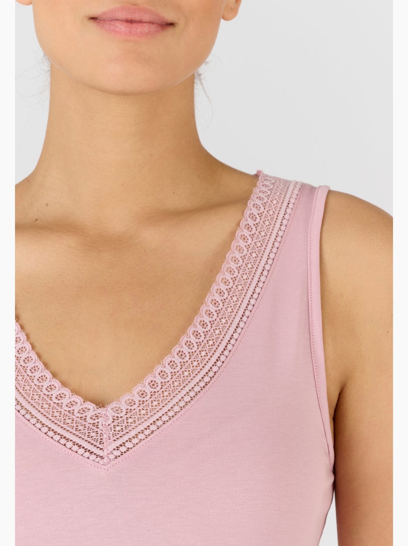 Débardeur Climatyl col V dentelle - Damart Rose pastel - Kiabi